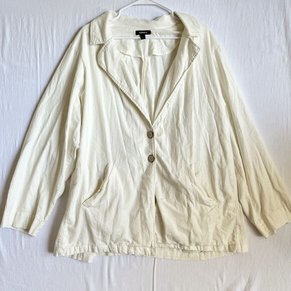 Torrid Blazer Jacket Womens 4 US Plus 4X Ivory Linen Blend Two Button Ladies - Picture 1 of 7